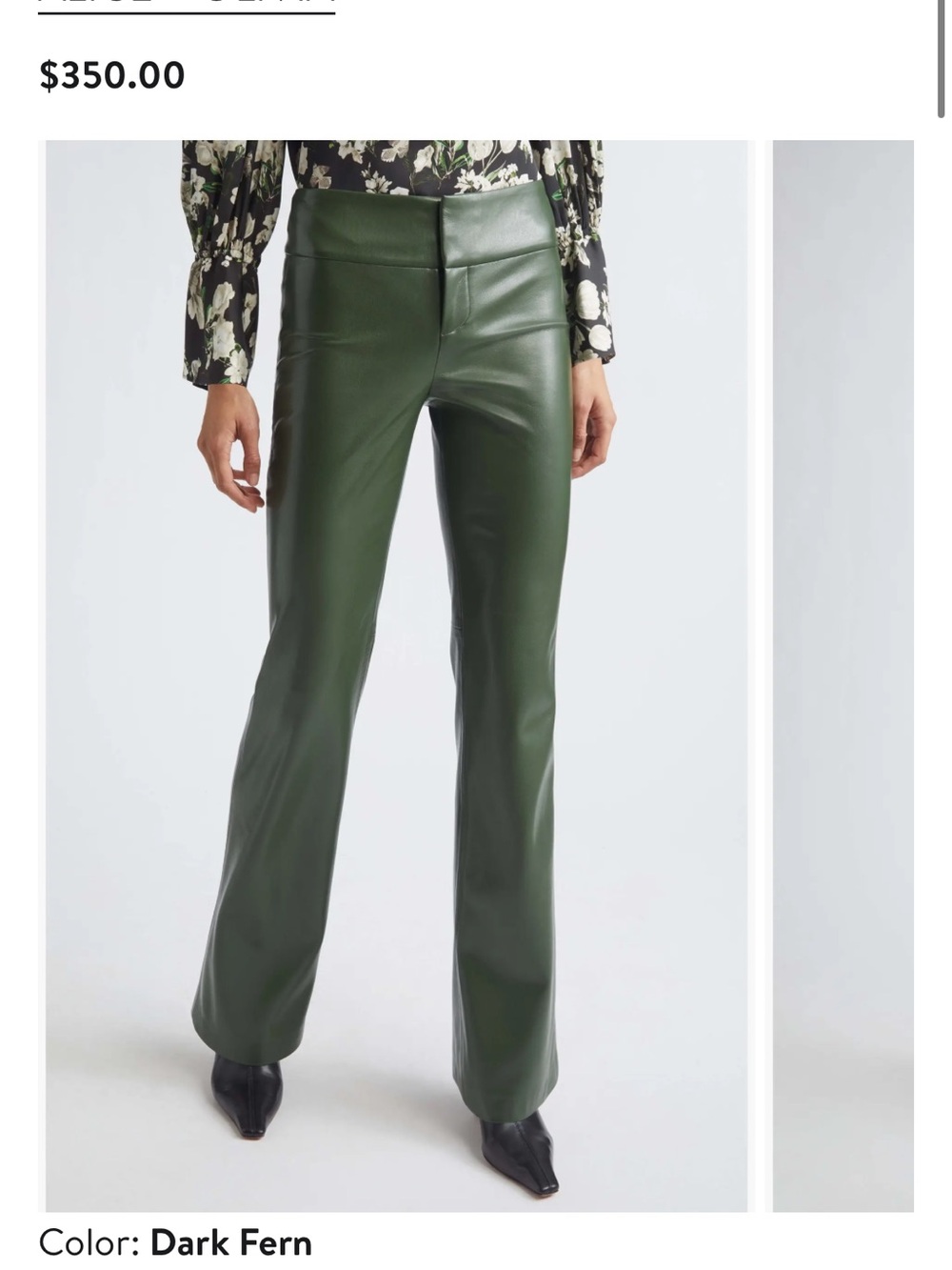 Alice and Olivia Green Faux Leather “Olivia” Straight-Leg Pants
